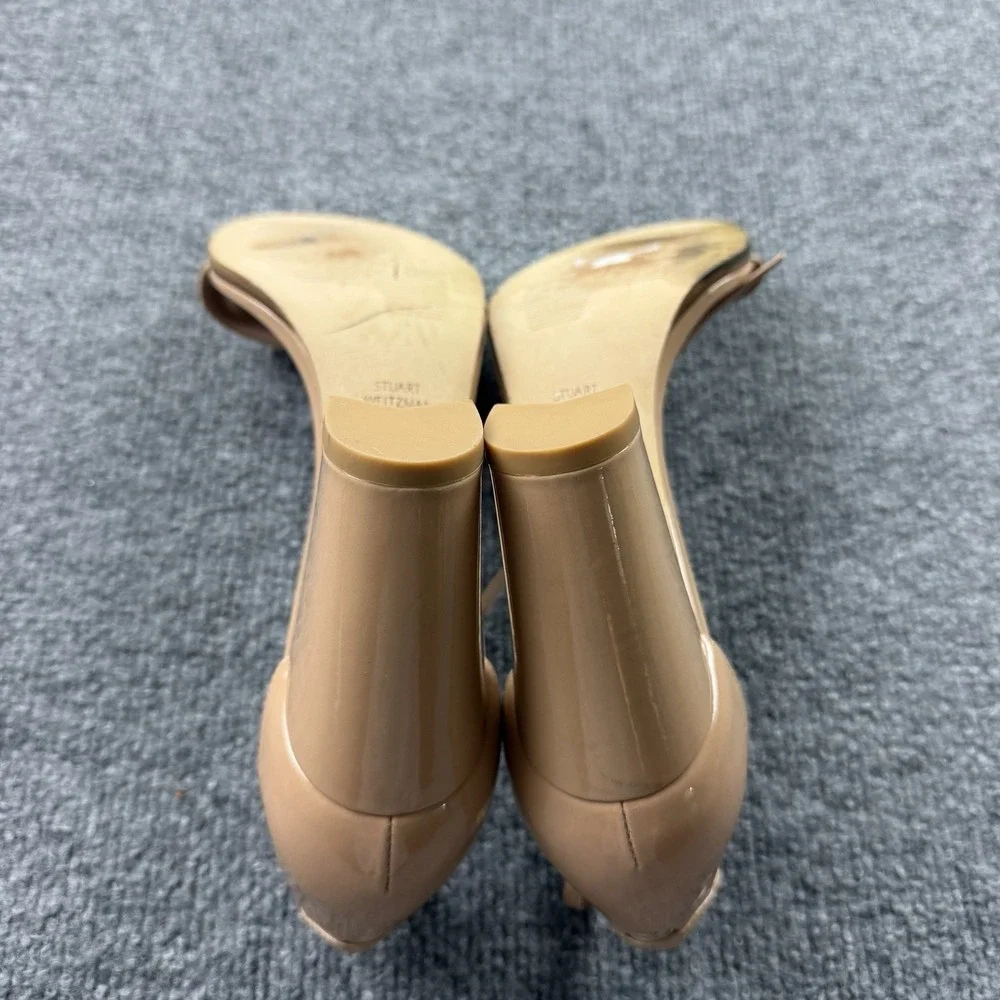 Stuart Weitzman Nude Patent Ankle Strap Block Heel‎ Sandals 9.5M As-Is